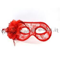 MASCHERA ROSSA CON PIZZO E ROSA 24X8CM