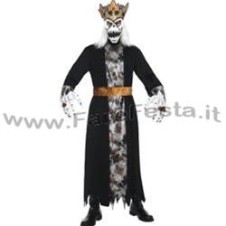 COSTUME RE DEMONIACO FANTASMA, CON VESTITO, CINTURA, GUANTI IN LATTICE, MASCHERA, CORONA E CAPELLI