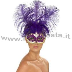 MASCHERA CAN CAN VIOLA CON PIUME